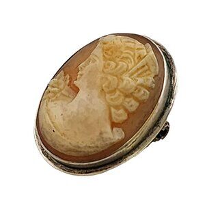 Antique Rare 900 Platinum Left Facing Shell Cameo Brooch Pendant (A5278)